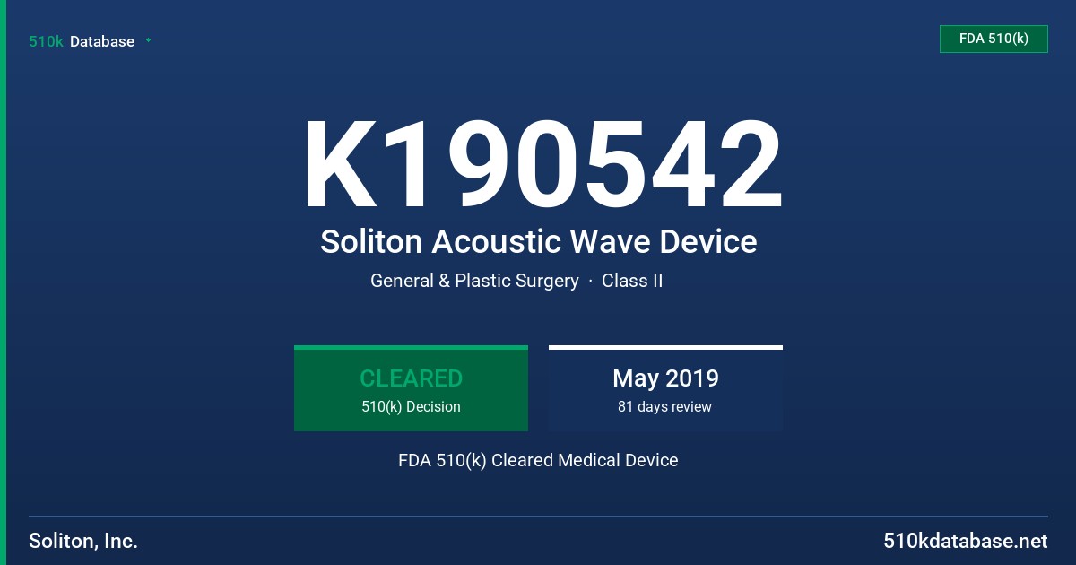 K190542 Soliton Acoustic Wave Device FDA 510(k) Cleared Medical Device