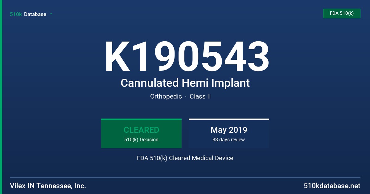 K190543 Cannulated Hemi Implant FDA 510(k) Cleared Medical Device