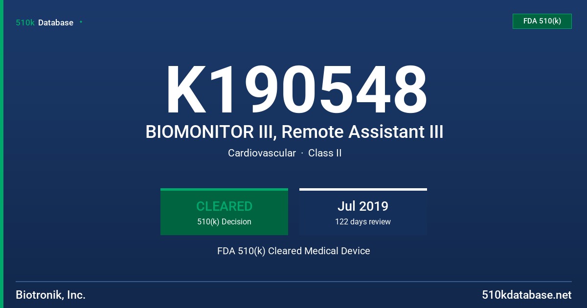 K190548 BIOMONITOR III, Remote Assistant III FDA 510(k) Cleared Medical Device