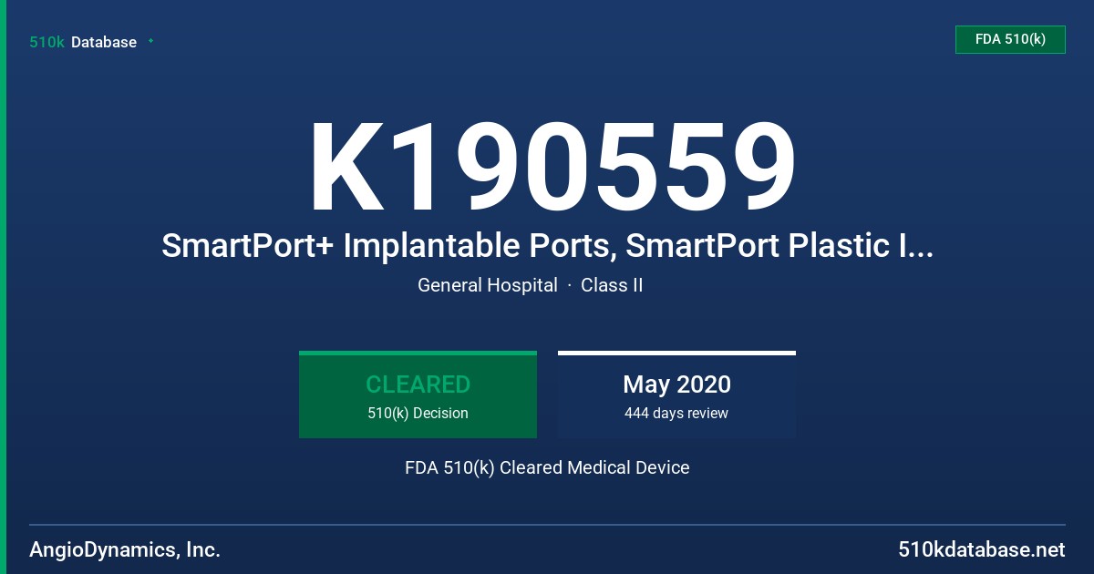 K190559 SmartPort+ Implantable Ports, SmartPort Plastic Implantable Ports FDA 510(k) Cleared Medical Device