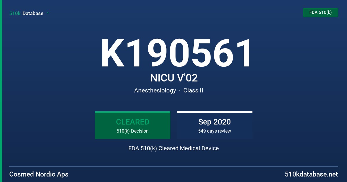 K190561 NICU V'02 FDA 510(k) Cleared Medical Device