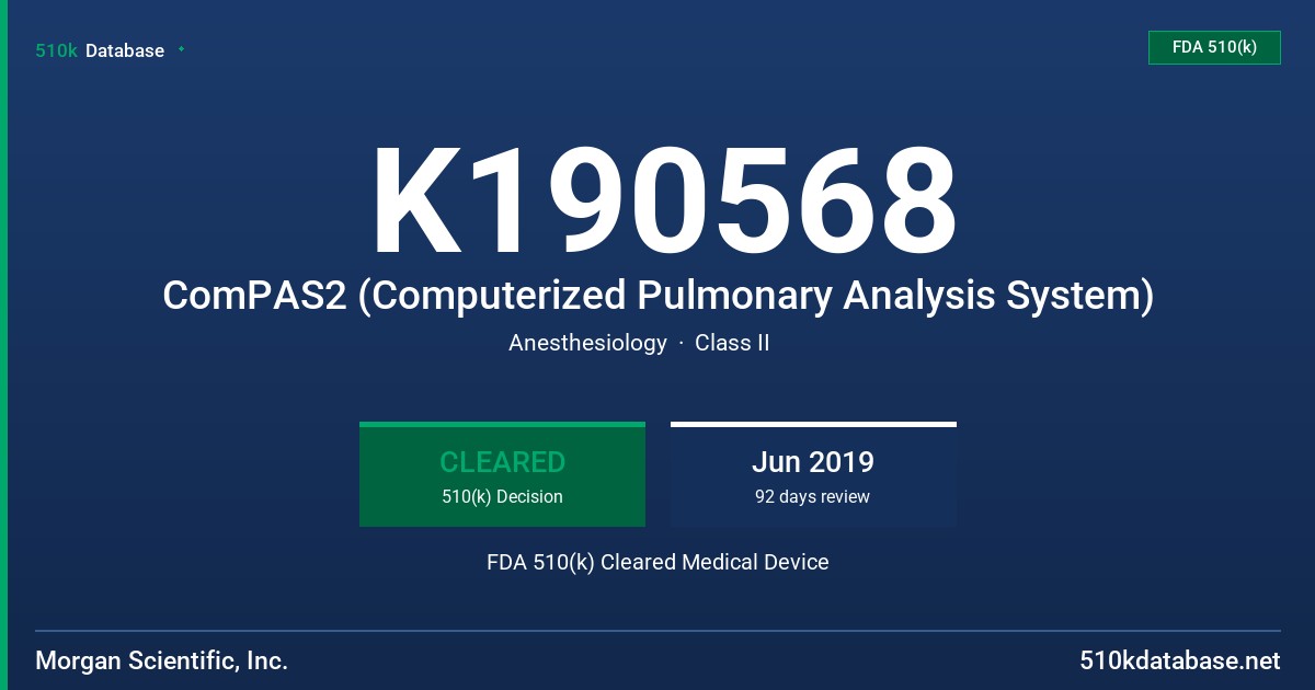 K190568 ComPAS2 (Computerized Pulmonary Analysis System) FDA 510(k) Cleared Medical Device