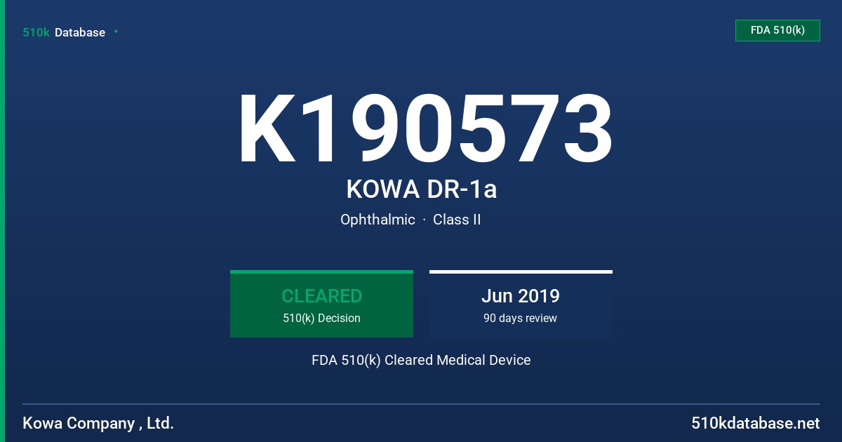 K190573 KOWA DR-1a FDA 510(k) Cleared Medical Device