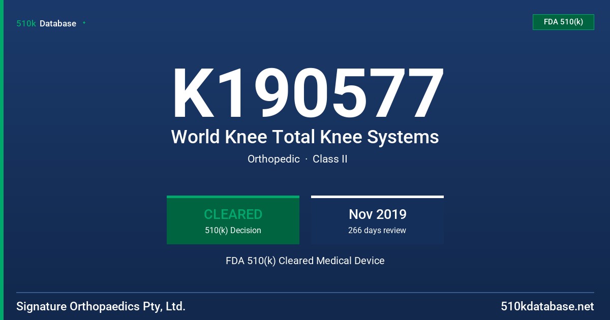 K190577 World Knee Total Knee Systems FDA 510(k) Cleared Medical Device