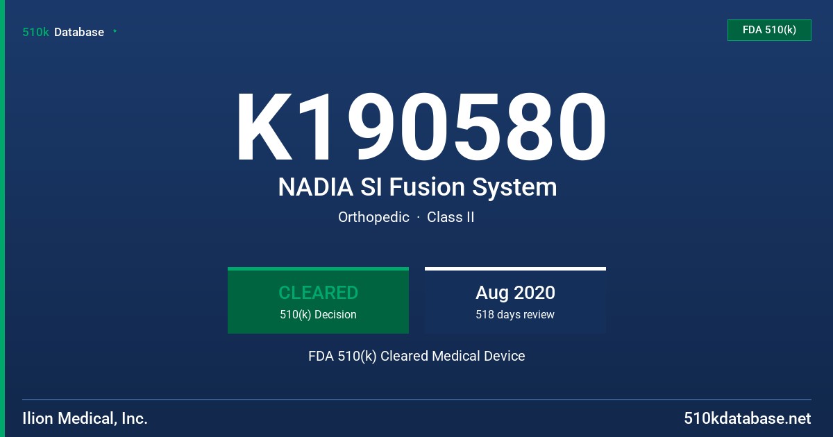 K190580 NADIA SI Fusion System FDA 510(k) Cleared Medical Device