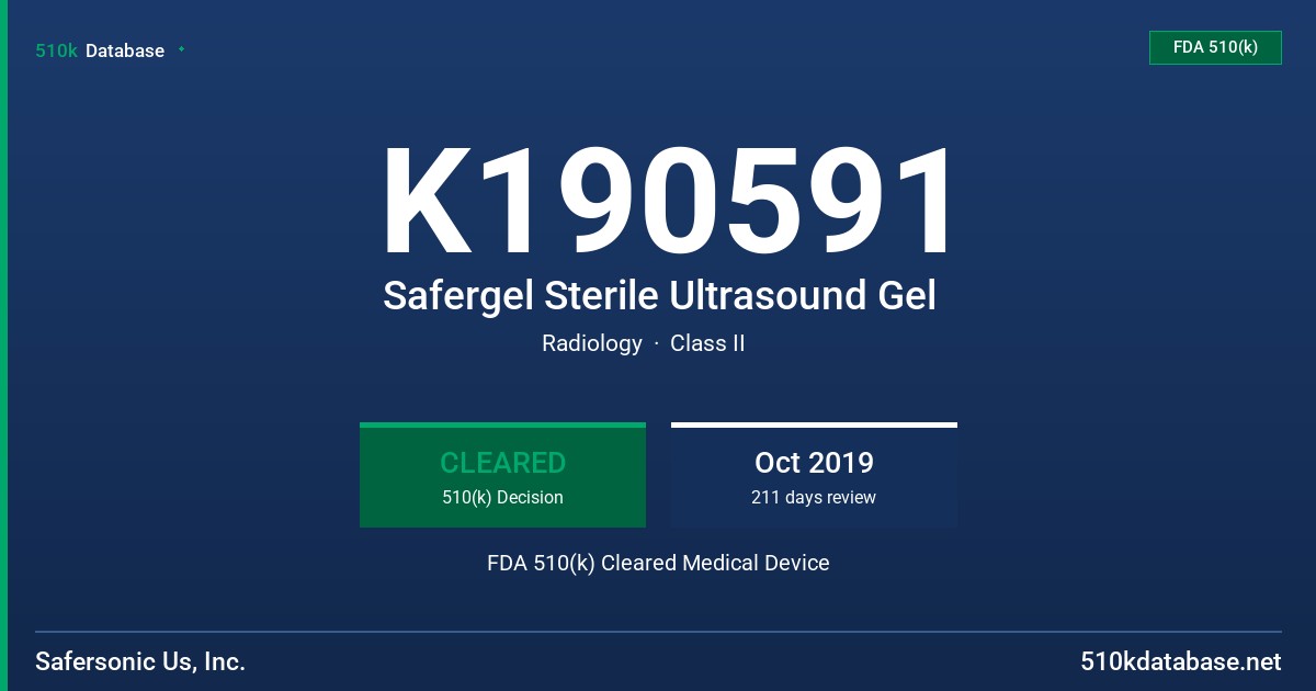 K190591 Safergel Sterile Ultrasound Gel FDA 510(k) Cleared Medical Device