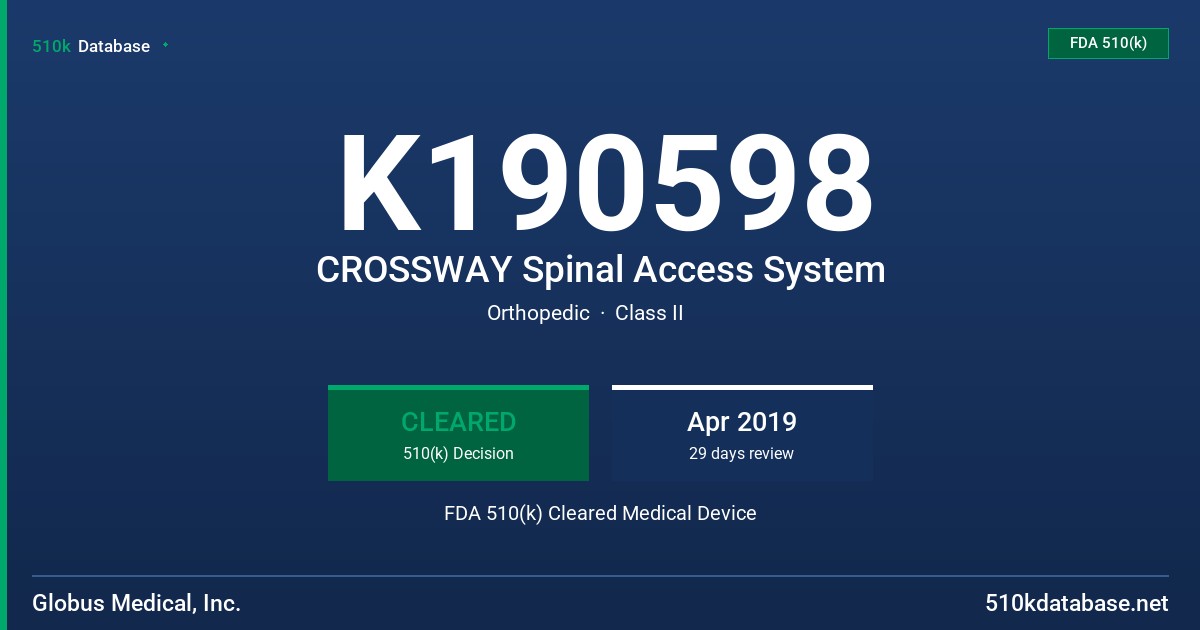 K190598 CROSSWAY Spinal Access System FDA 510(k) Cleared Medical Device