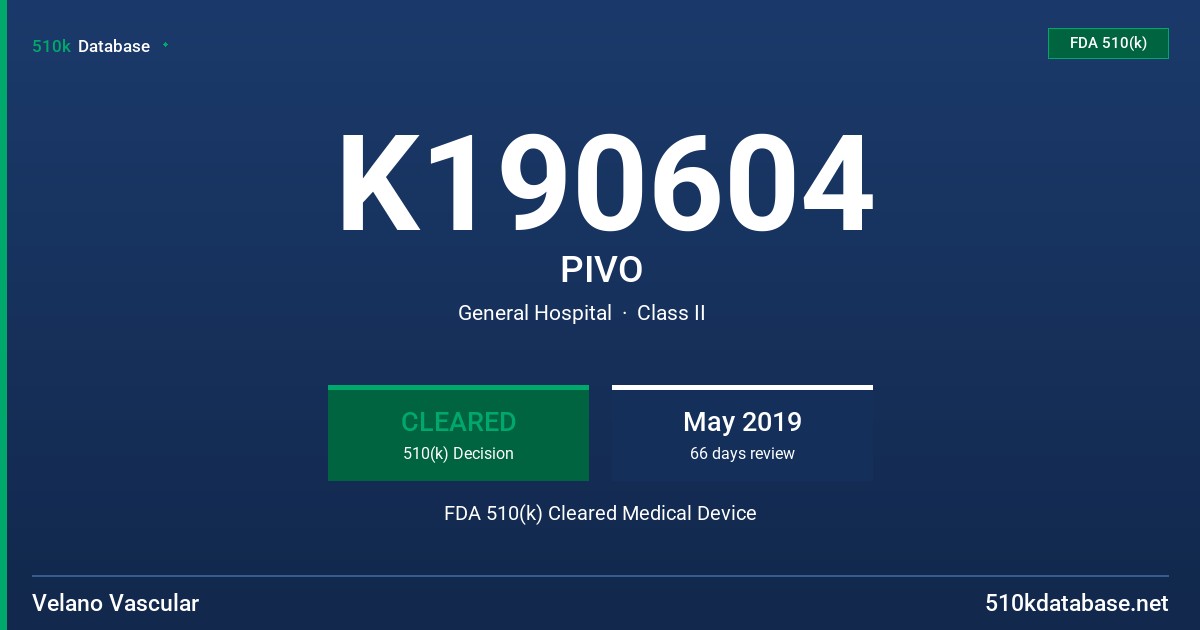 K190604 PIVO FDA 510(k) Cleared Medical Device