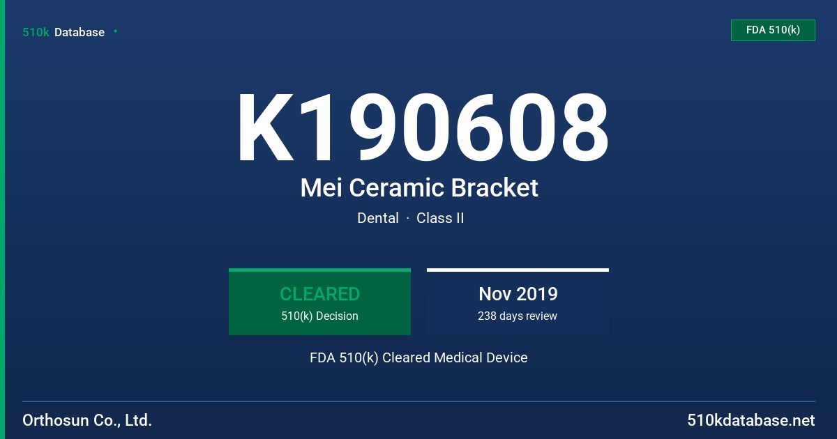 K190608 Mei Ceramic Bracket FDA 510(k) Cleared Medical Device