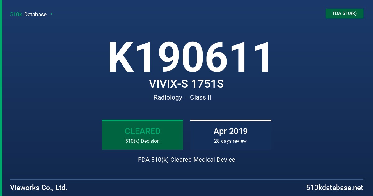 K190611 VIVIX-S 1751S FDA 510(k) Cleared Medical Device