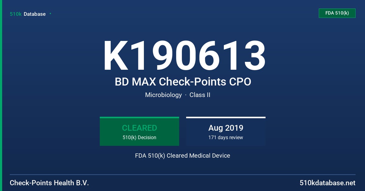 K190613 BD MAX Check-Points CPO FDA 510(k) Cleared Medical Device