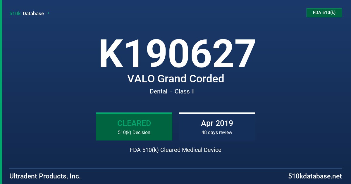 K190627 VALO Grand Corded FDA 510(k) Cleared Medical Device