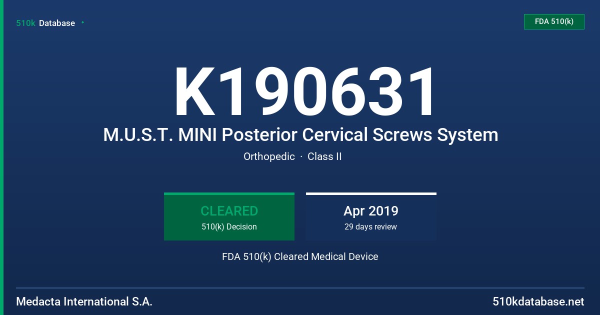 K190631 M.U.S.T. MINI Posterior Cervical Screws System FDA 510(k) Cleared Medical Device