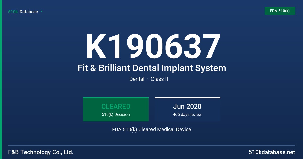 K190637 Fit & Brilliant Dental Implant System FDA 510(k) Cleared Medical Device