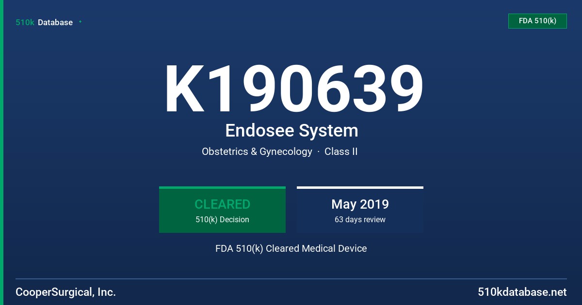 K190639 Endosee System FDA 510(k) Cleared Medical Device