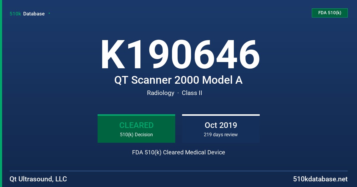 K190646 QT Scanner 2000 Model A FDA 510(k) Cleared Medical Device