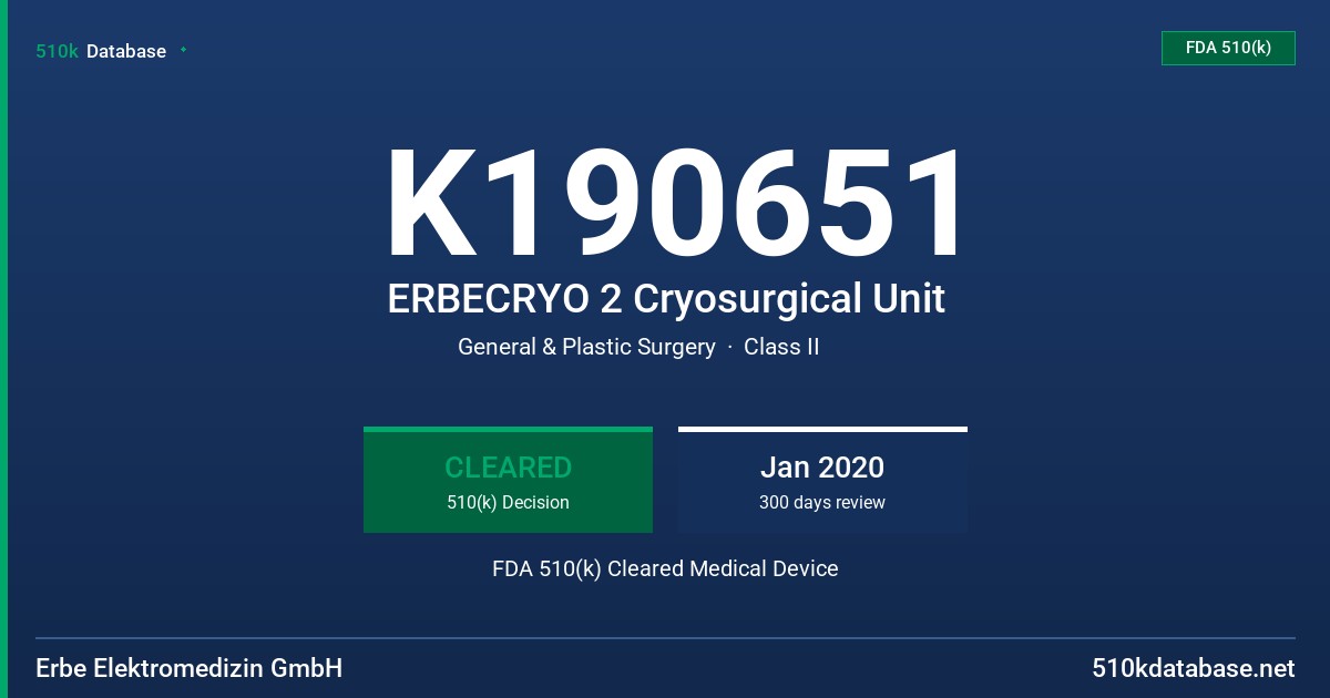 K190651 ERBECRYO 2 Cryosurgical Unit FDA 510(k) Cleared Medical Device