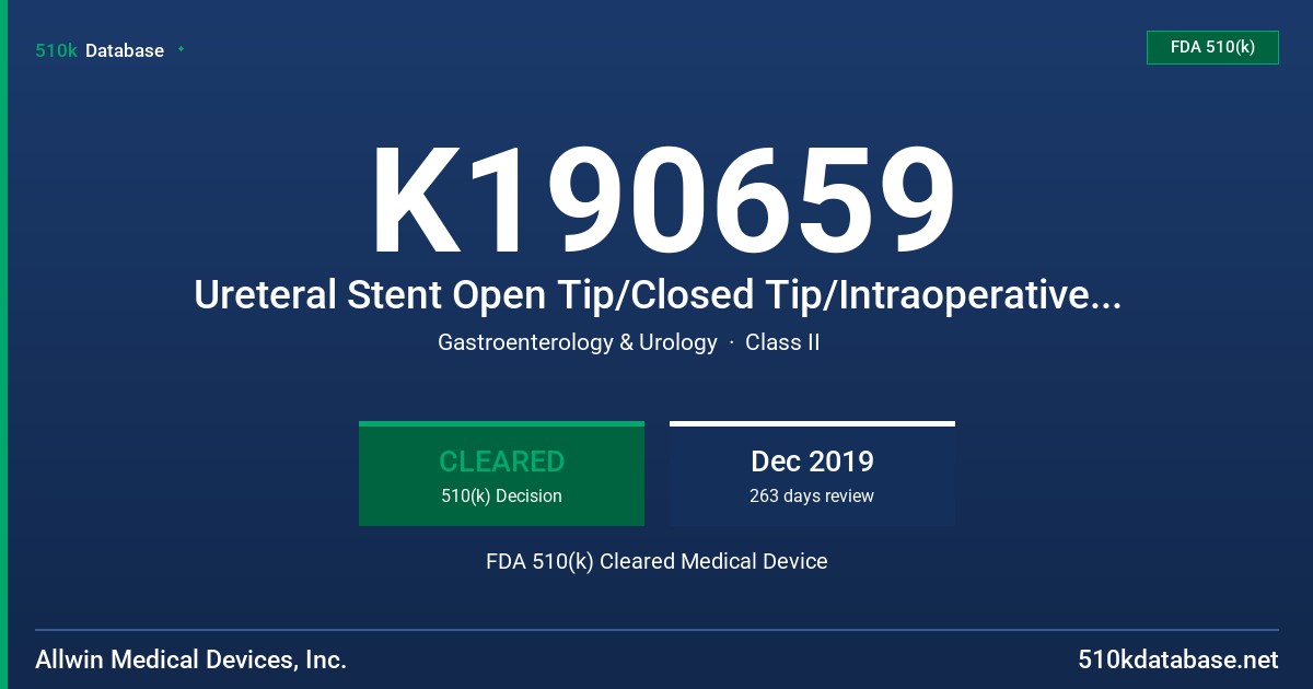 K190659 Ureteral Stent Open Tip/Closed Tip/Intraoperative Tip, Ureteral Stent via Ureterorenoscope Open Tip/Closed Tip, Pediatric Ureteral Stent Open Tip/Closed Tip, Mono J Urinary Diversion Ureteral Stent Open Tip/Closed Tip, Multiloop Ureteral Stent Open Tip/Closed Tip FDA 510(k) Cleared Medical Device