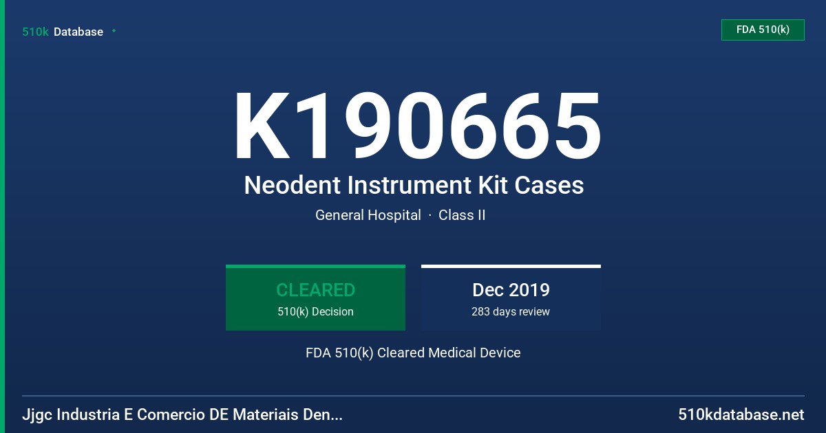 K190665 Neodent Instrument Kit Cases FDA 510(k) Cleared Medical Device