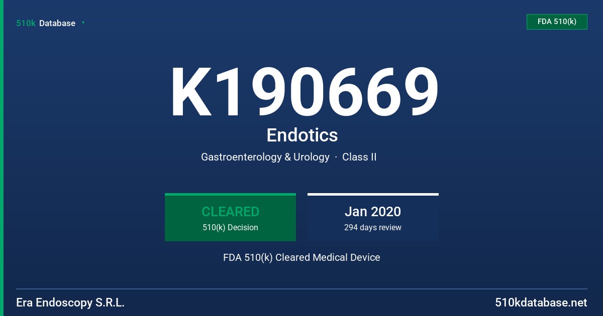 K190669 Endotics FDA 510(k) Cleared Medical Device