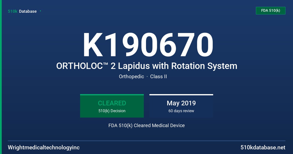 K190670 ORTHOLOC™ 2 Lapidus with Rotation System FDA 510(k) Cleared Medical Device