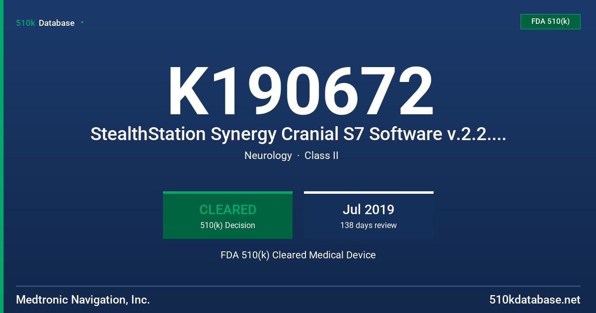 K190672 StealthStation Synergy Cranial S7 Software v.2.2.8, StealthStation Cranial Software v3.1.1 FDA 510(k) Cleared Medical Device