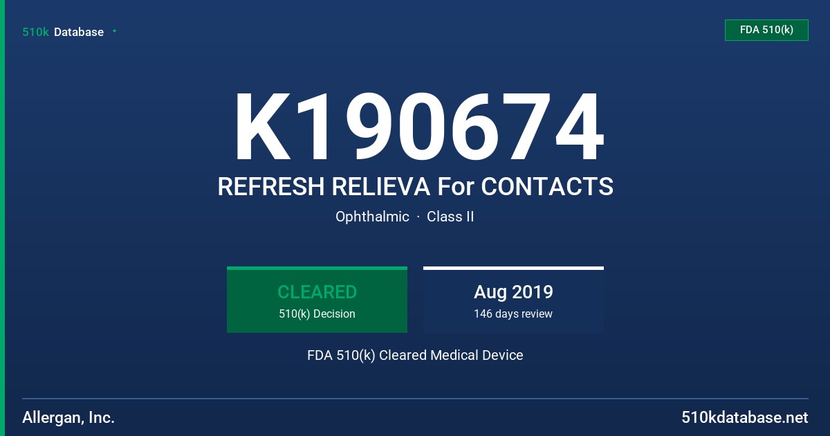 K190674 REFRESH RELIEVA For CONTACTS FDA 510(k) Cleared Medical Device