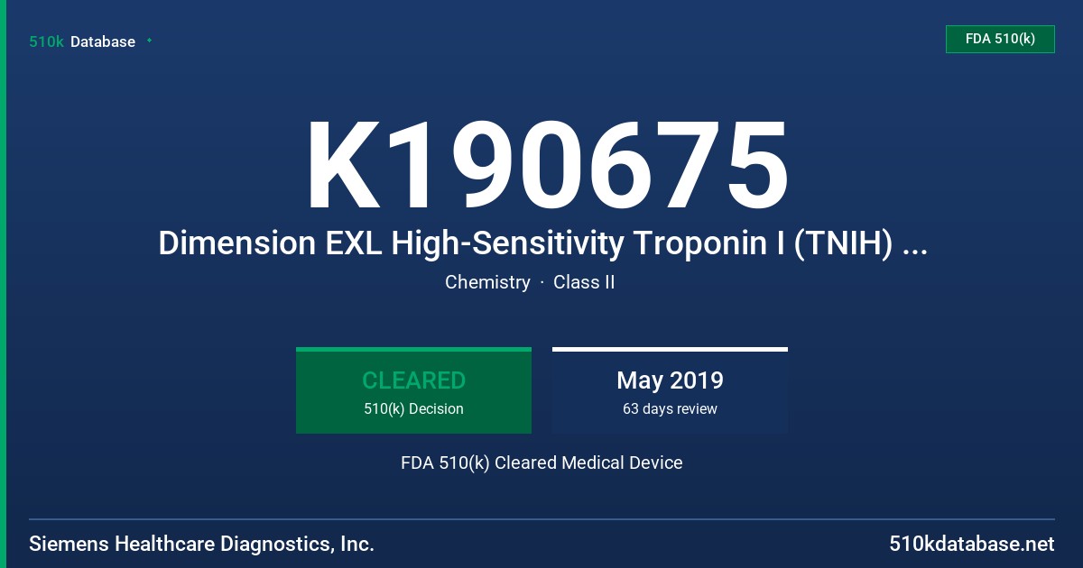 K190675 Dimension EXL High-Sensitivity Troponin I (TNIH) Assay FDA 510(k) Cleared Medical Device