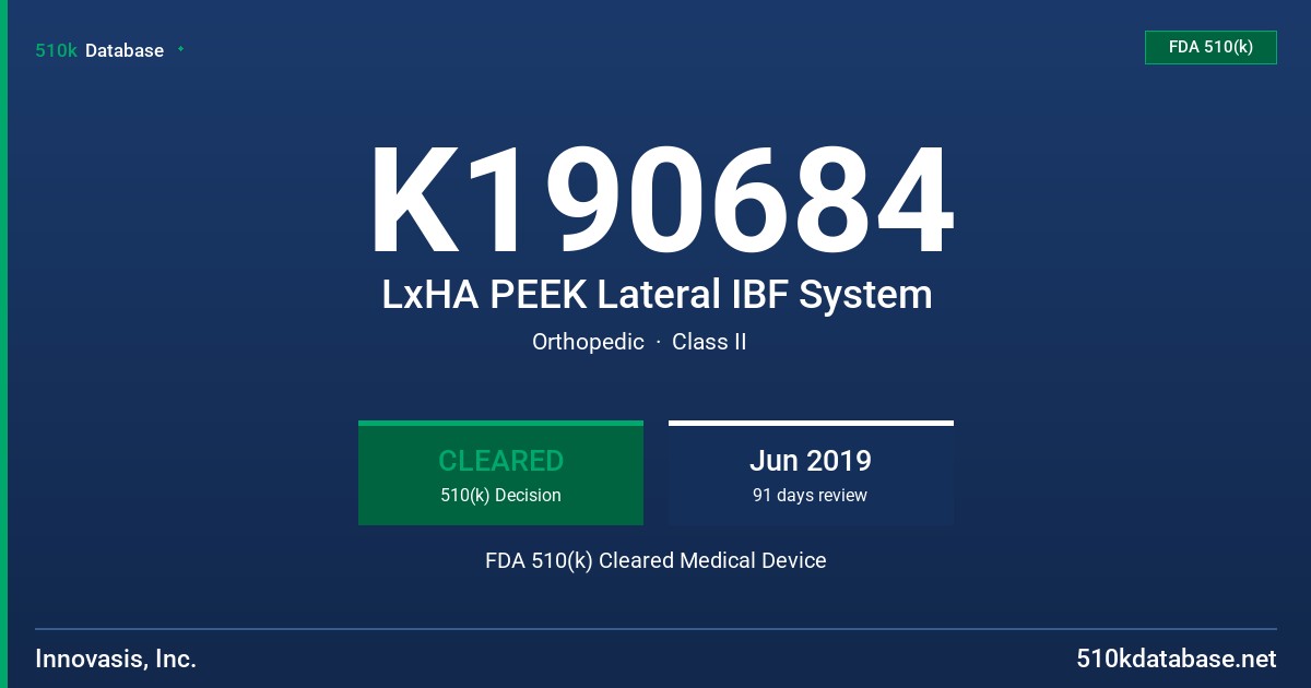 K190684 LxHA PEEK Lateral IBF System FDA 510(k) Cleared Medical Device
