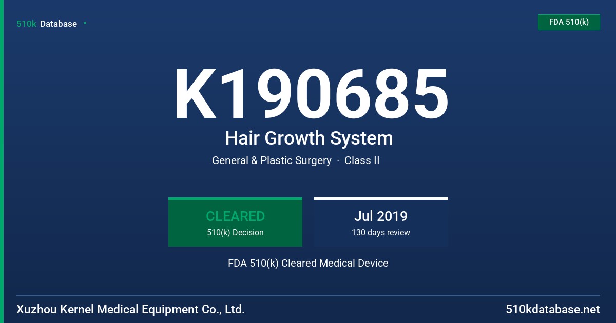 K190685 Hair Growth System FDA 510(k) Cleared Medical Device