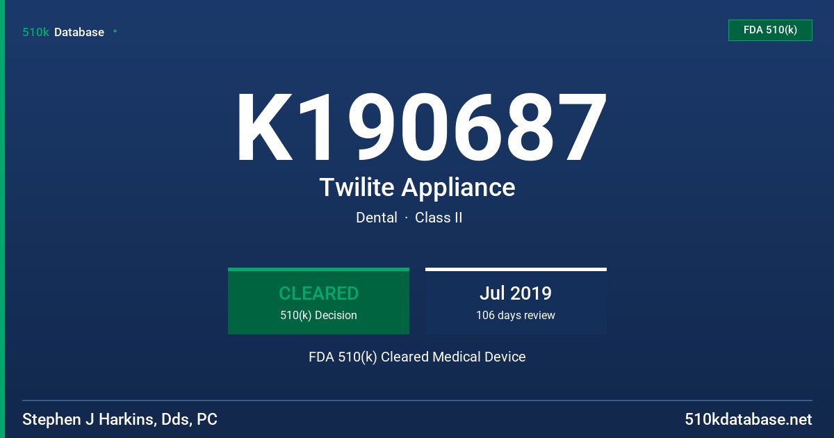 K190687 Twilite Appliance FDA 510(k) Cleared Medical Device