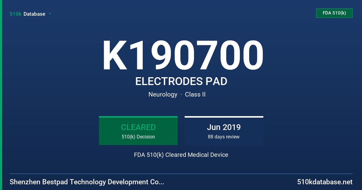 K190700 ELECTRODES PAD FDA 510(k) Cleared Medical Device