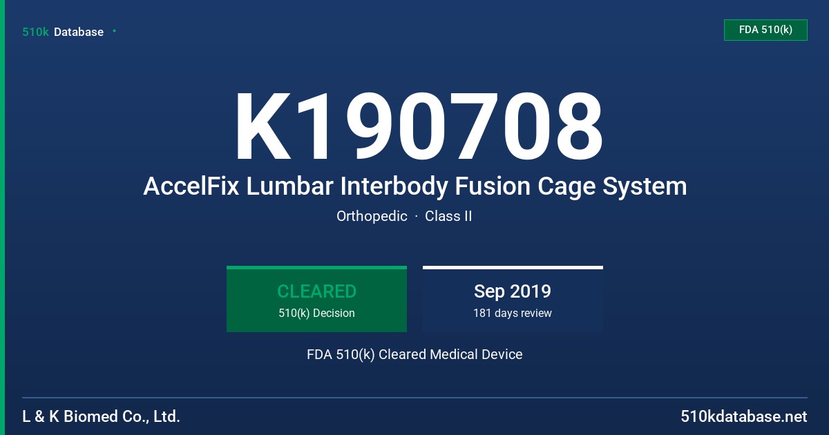 K190708 AccelFix Lumbar Interbody Fusion Cage System FDA 510(k) Cleared Medical Device