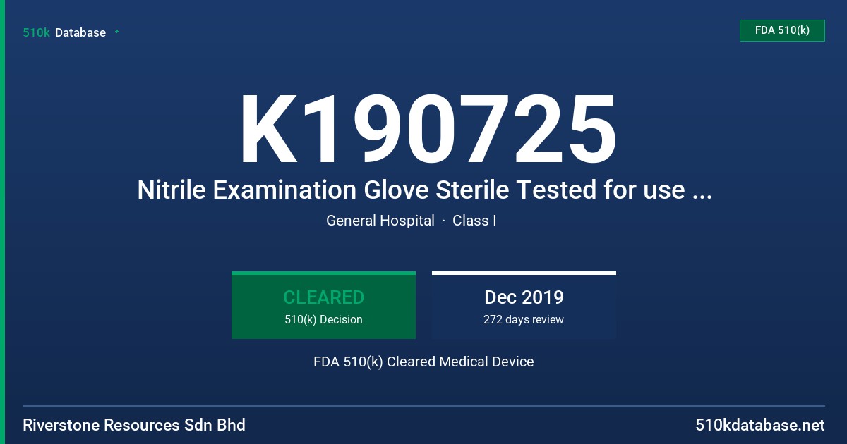K190725 Nitrile Examination Glove Sterile Tested for use with Chemotherapy Drugs Claim, White FDA 510(k) Cleared Medical Device