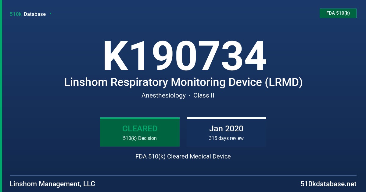 K190734 Linshom Respiratory Monitoring Device (LRMD) FDA 510(k) Cleared Medical Device
