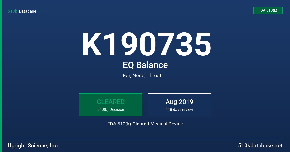 K190735 EQ Balance FDA 510(k) Cleared Medical Device