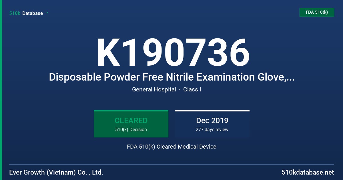 K190736 Disposable Powder Free Nitrile Examination Glove,Blue Color, Tested For Use With Chemotherapy Drugs FDA 510(k) Cleared Medical Device