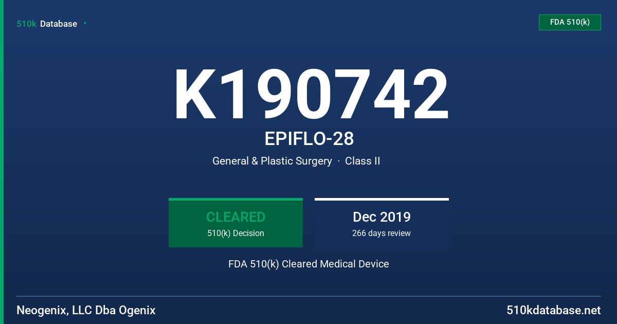 K190742 EPIFLO-28 FDA 510(k) Cleared Medical Device