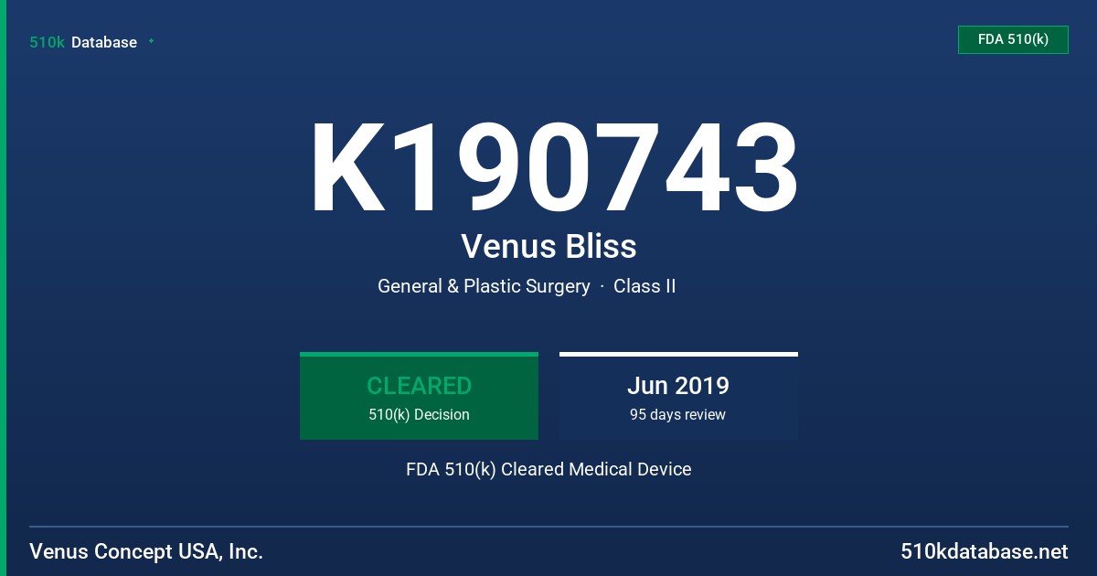 K190743 Venus Bliss FDA 510(k) Cleared Medical Device