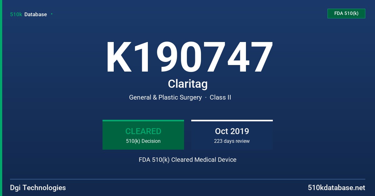K190747 Claritag FDA 510(k) Cleared Medical Device