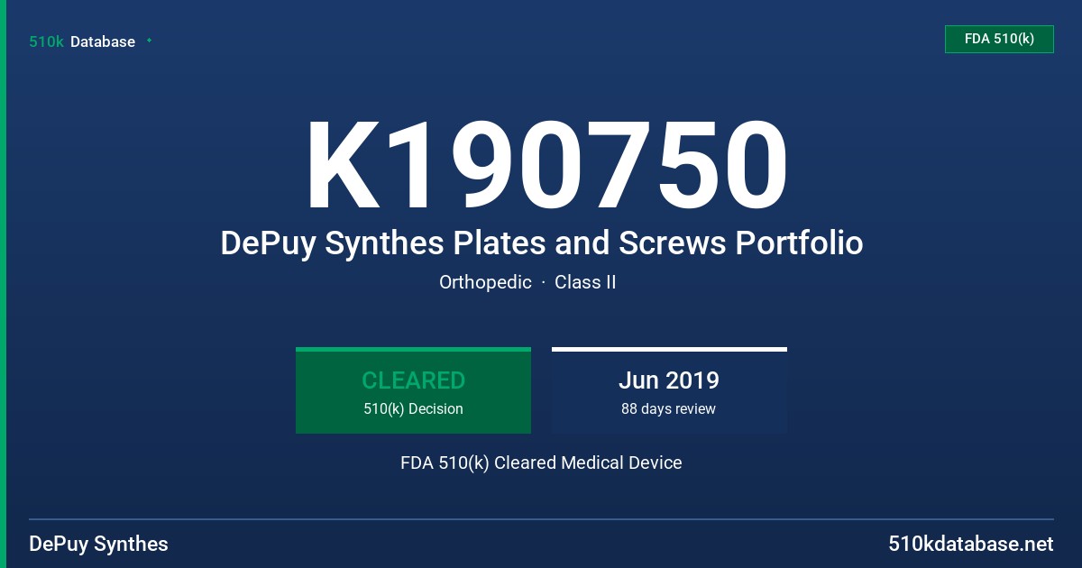 K190750 DePuy Synthes Plates and Screws Portfolio FDA 510(k) Cleared Medical Device