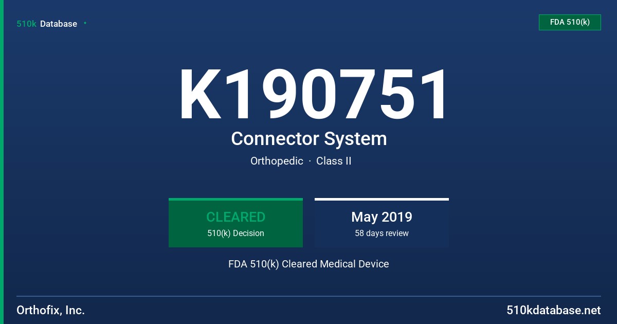K190751 Connector System FDA 510(k) Cleared Medical Device
