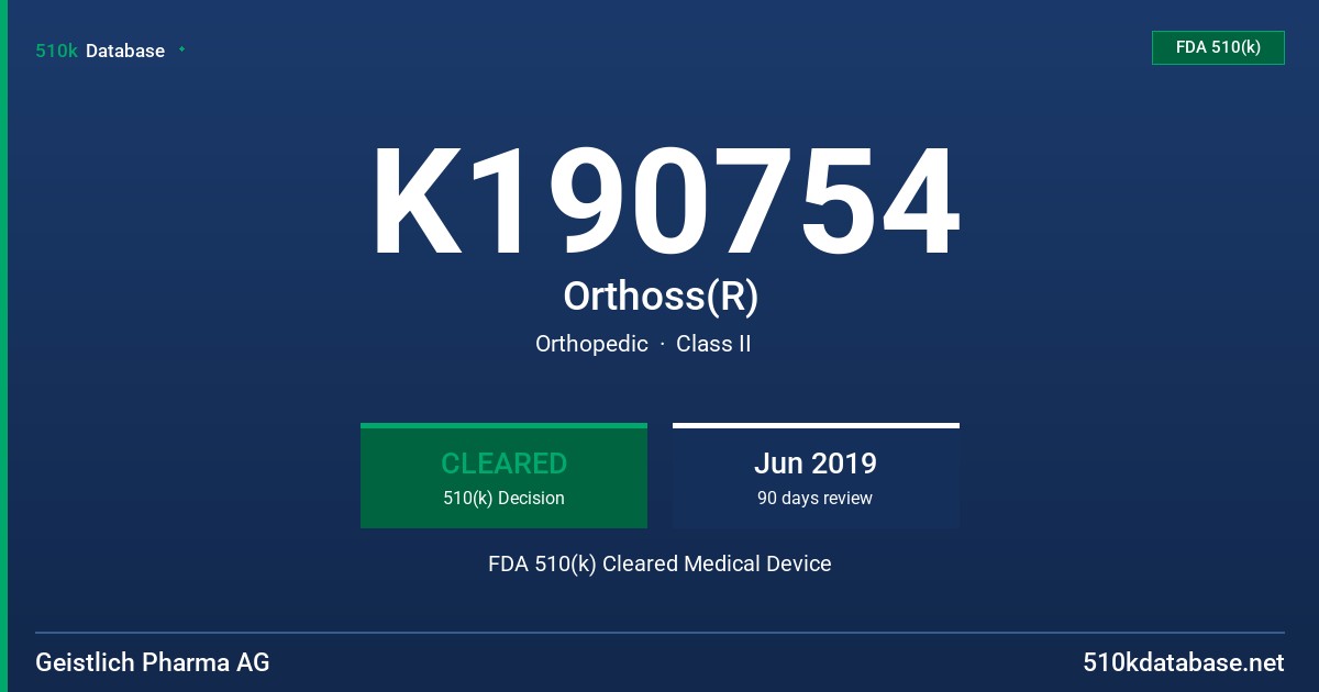 K190754 Orthoss(R) FDA 510(k) Cleared Medical Device