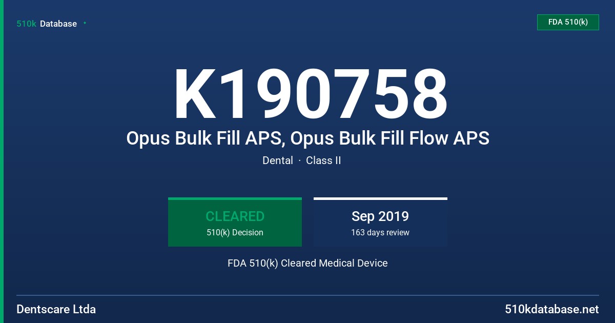 K190758 Opus Bulk Fill APS, Opus Bulk Fill Flow APS FDA 510(k) Cleared Medical Device
