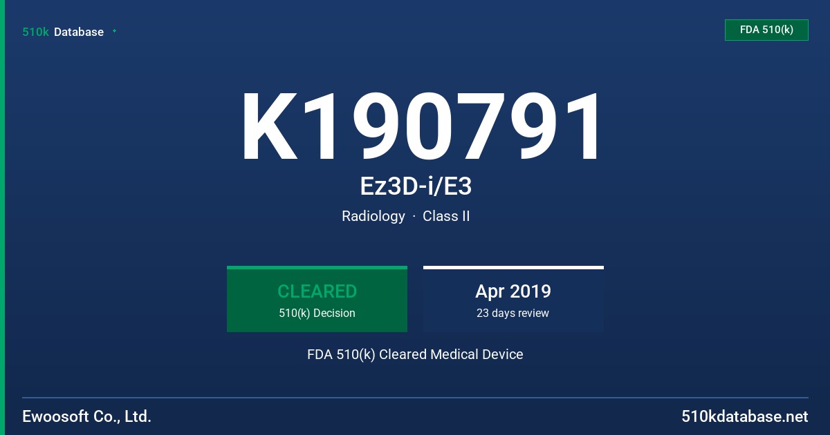 K190791 Ez3D-i/E3 FDA 510(k) Cleared Medical Device
