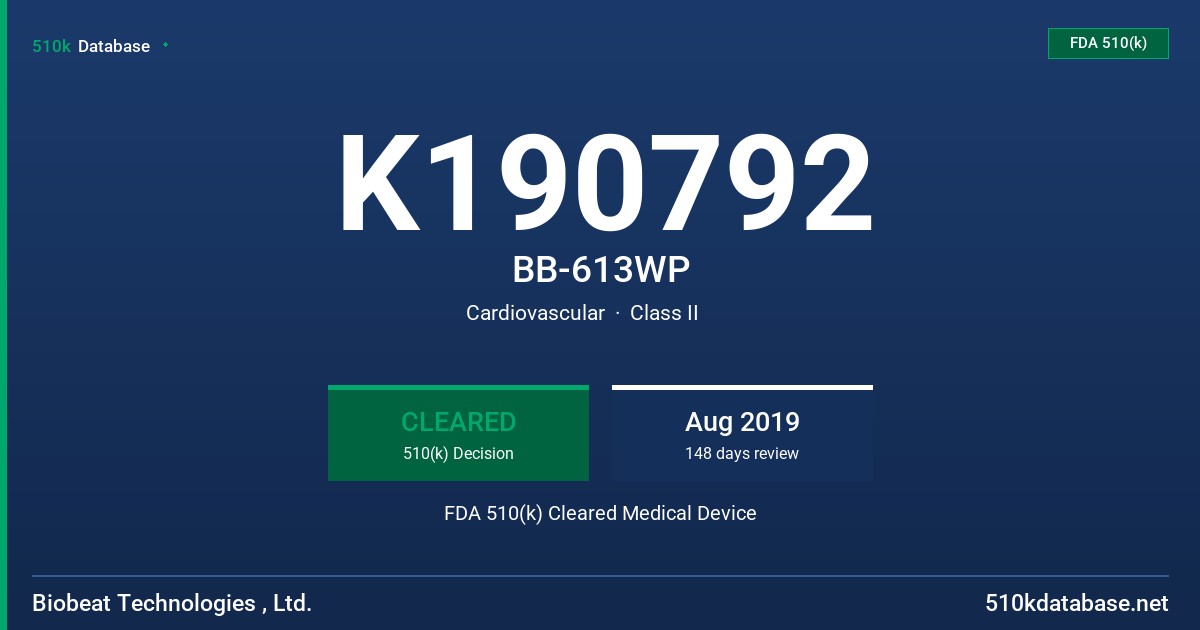 K190792 BB-613WP FDA 510(k) Cleared Medical Device