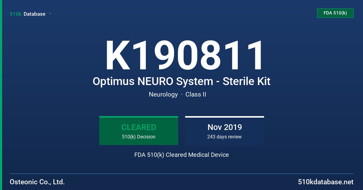 K190811 Optimus NEURO System - Sterile Kit FDA 510(k) Cleared Medical Device