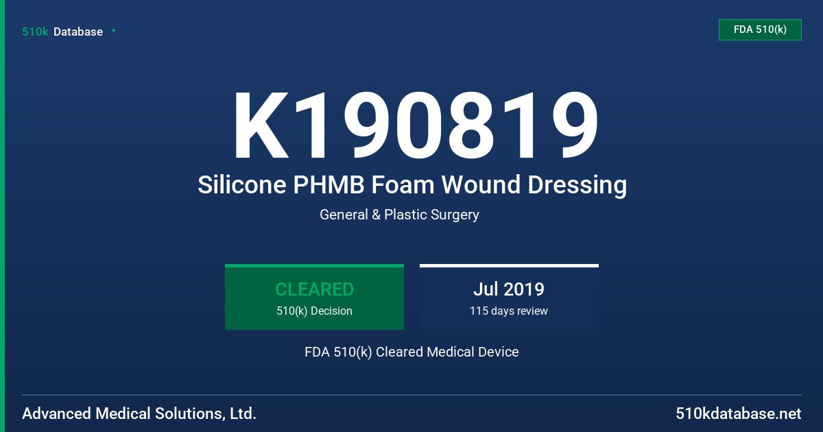 K190819 Silicone PHMB Foam Wound Dressing FDA 510(k) Cleared Medical Device
