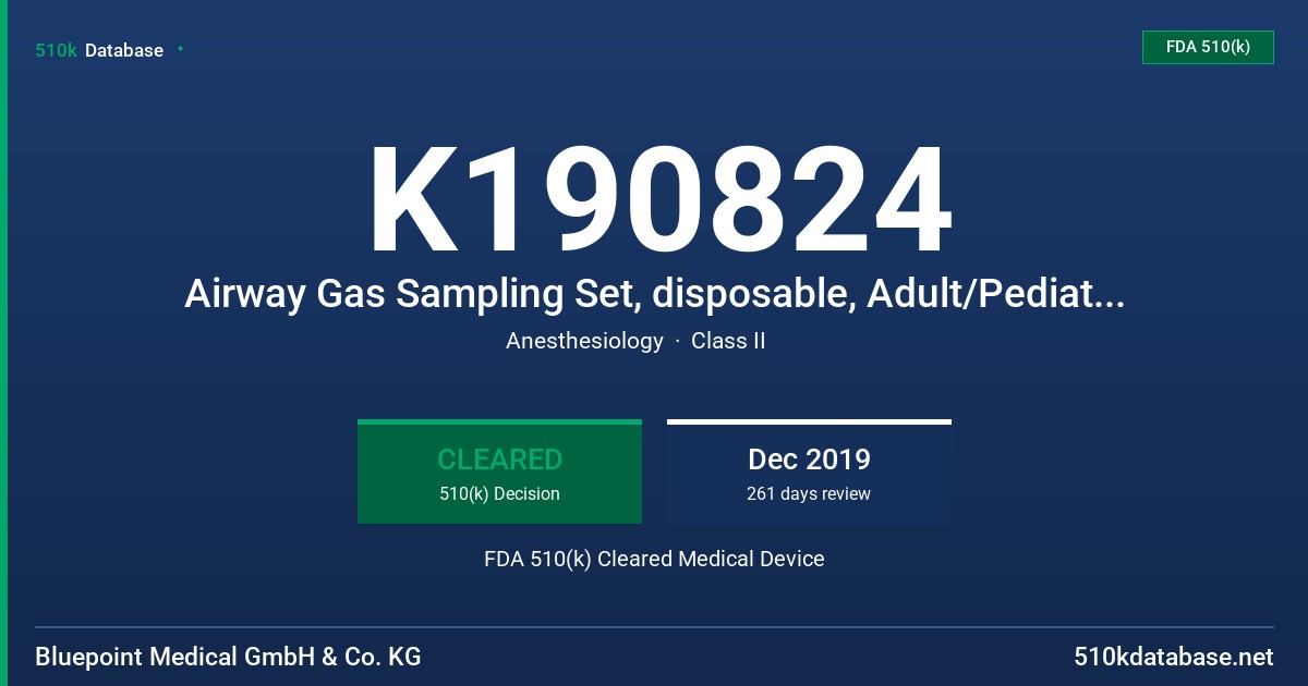 K190824 Airway Gas Sampling Set, disposable, Adult/Pediatric, TPE, 3m/10ft, Airway Gas Sampling Set, disposable, Adult/Pediatric, TPE, 2m/7ft, Airway Gas Sampling Set, disposable, Infant, TPE, 2m/7ft, Airway Adapter with Luer Connector, Adult/Pediatric FDA 510(k) Cleared Medical Device