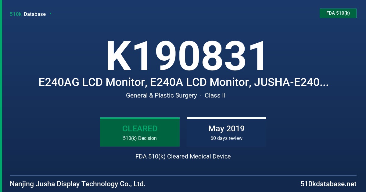 K190831 E240AG LCD Monitor, E240A LCD Monitor, JUSHA-E240AG LCD Monitor, JUJSHA-E240A LCD Monitor, C230A LCD Monitor, JUSHA-C230A LCD Monitor, C230M LCD Monitor, JUSHA-C230M LCD Monitor FDA 510(k) Cleared Medical Device